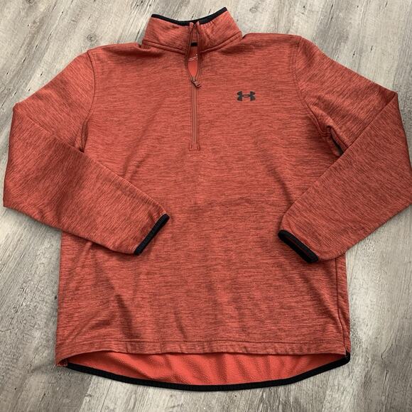 Under Armour 1/2 Zip Pullover Mens Medium Fleece Rust Orange ColdGear Loose Fit - Picture 1 of 7
